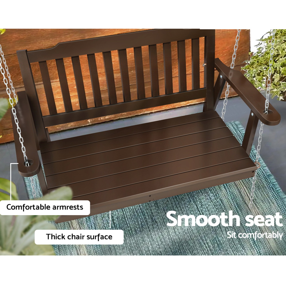 Gardeon Porch Swing Chair With Chain Outdoor Furniture Wooden Bench 2 Seat Brown โ image 6