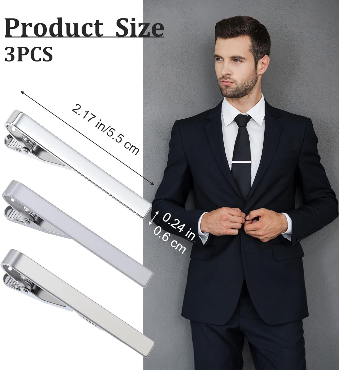 3 Pack Silver Tie Clips for Men, Classic Tie Clips for Men Silver with Adjustable Clasp Ideal for Professional Office Wear and Formal Events โ image 2