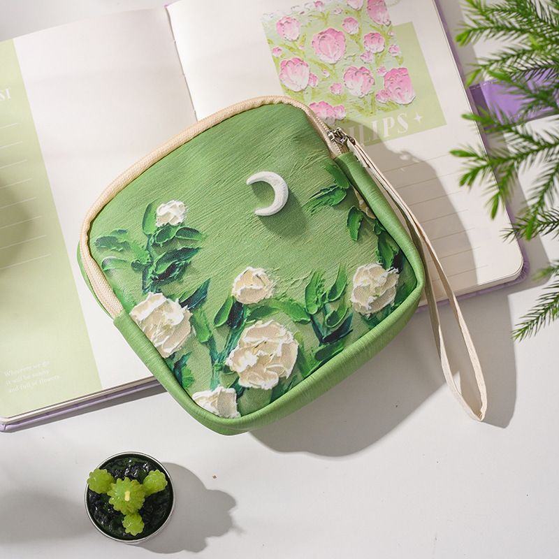 White Rose Makeup Bag Large Capacity Portable Storage Upgraded model: white rose under the moon