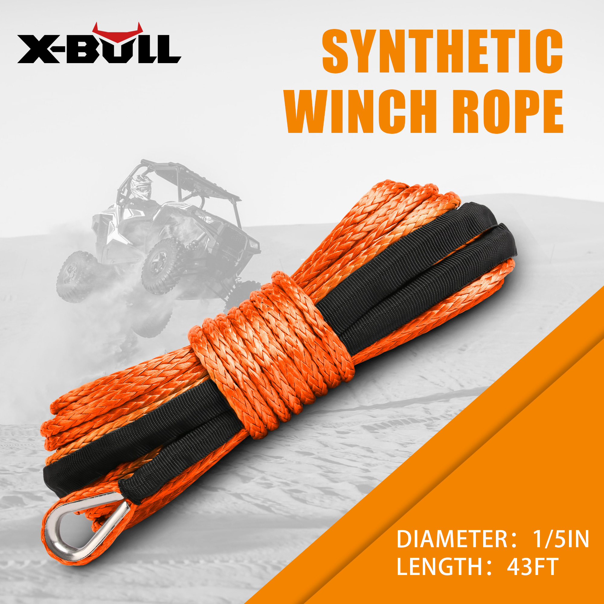 X-BULL Dyneema Synthetic Rope Winch Cable SK75 5.5MM x 13M Car Tow Recovery Strap โ image 3