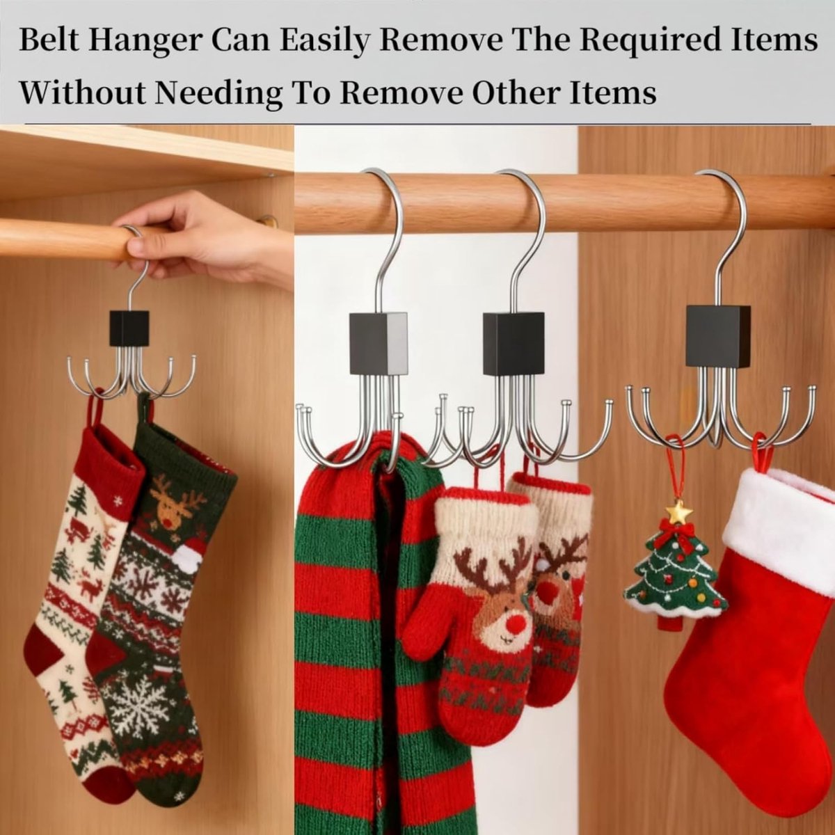 2 pieces - Belt Rack - Belt Organizer - Bra Hanger - Tank Top Hanger - Clothes Hangers - 360° Rotating Metal - Bra Organizer - Storage Rack - with 6 Hooks — image 2