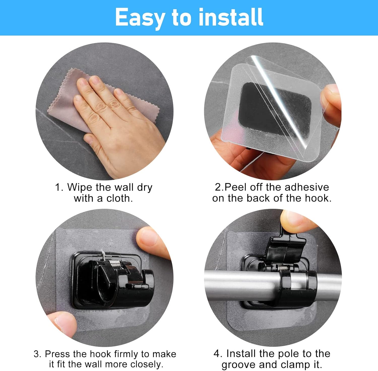 pcs Self-Adhesive Curtain Rod Holders, Nail-Free Adjustable Curtain Rod Brackets, Curtain Rod Wall Mounts (Black) — image 3
