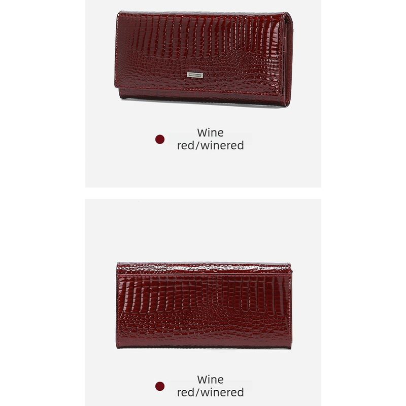 Women's Crocodile Texture Long Wallet, Large Capacity Foldable Clutch Purse for Cards Cash Coins Daily Use- black — image 3