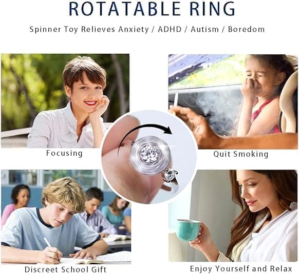 6-Pack Adjustable Antistress Ring with Rotating Beads, Silver โ image 5