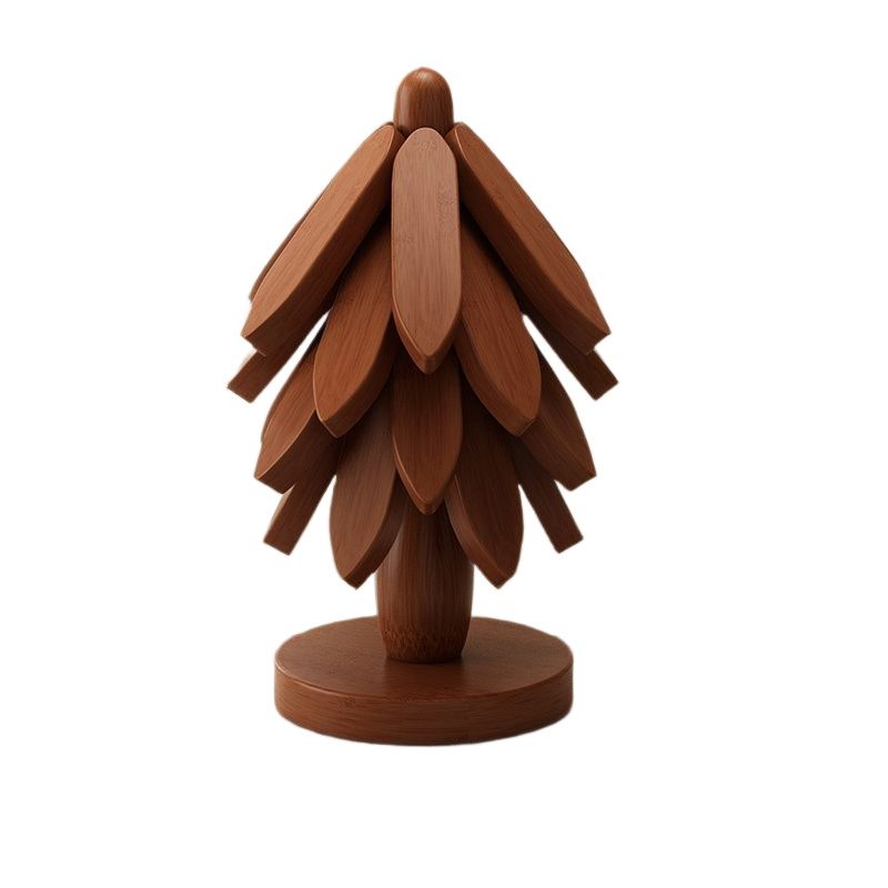 Wooden Trivets for Hot Dishes, 4 Wooden Tree-Trivet Set, Wood Coasters Like Christmas-Tree, for Coffee Table, Kitchen Table Decor