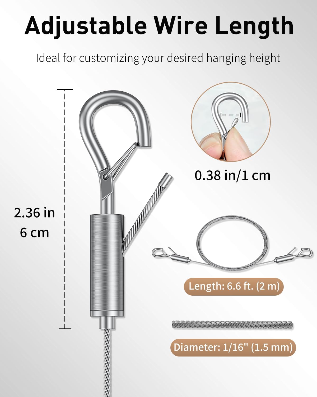 Adjustable Picture Hanging Wire, 6.6 Feet 1/16", Picture Hanging Kit for up to 100 lbs, Heavy Duty Stainless Steel Wire Rope for Mirror Curtain Photo Frame & — image 2