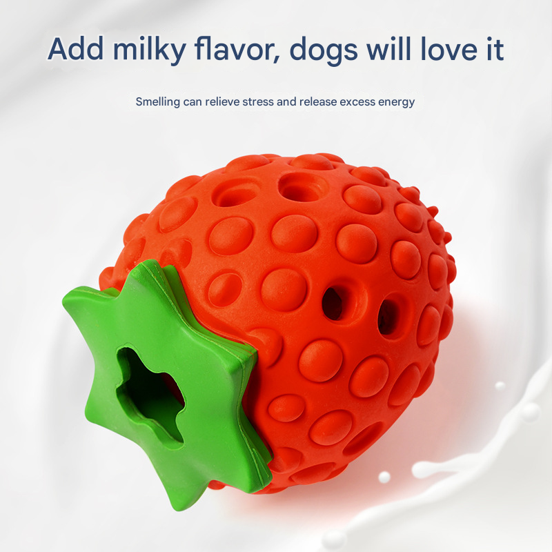 Red Durable Strawberry Treat Dispensing Dog Toy - Interactive Slow Feeder & Dental Chew(Trumpet) โ image 3