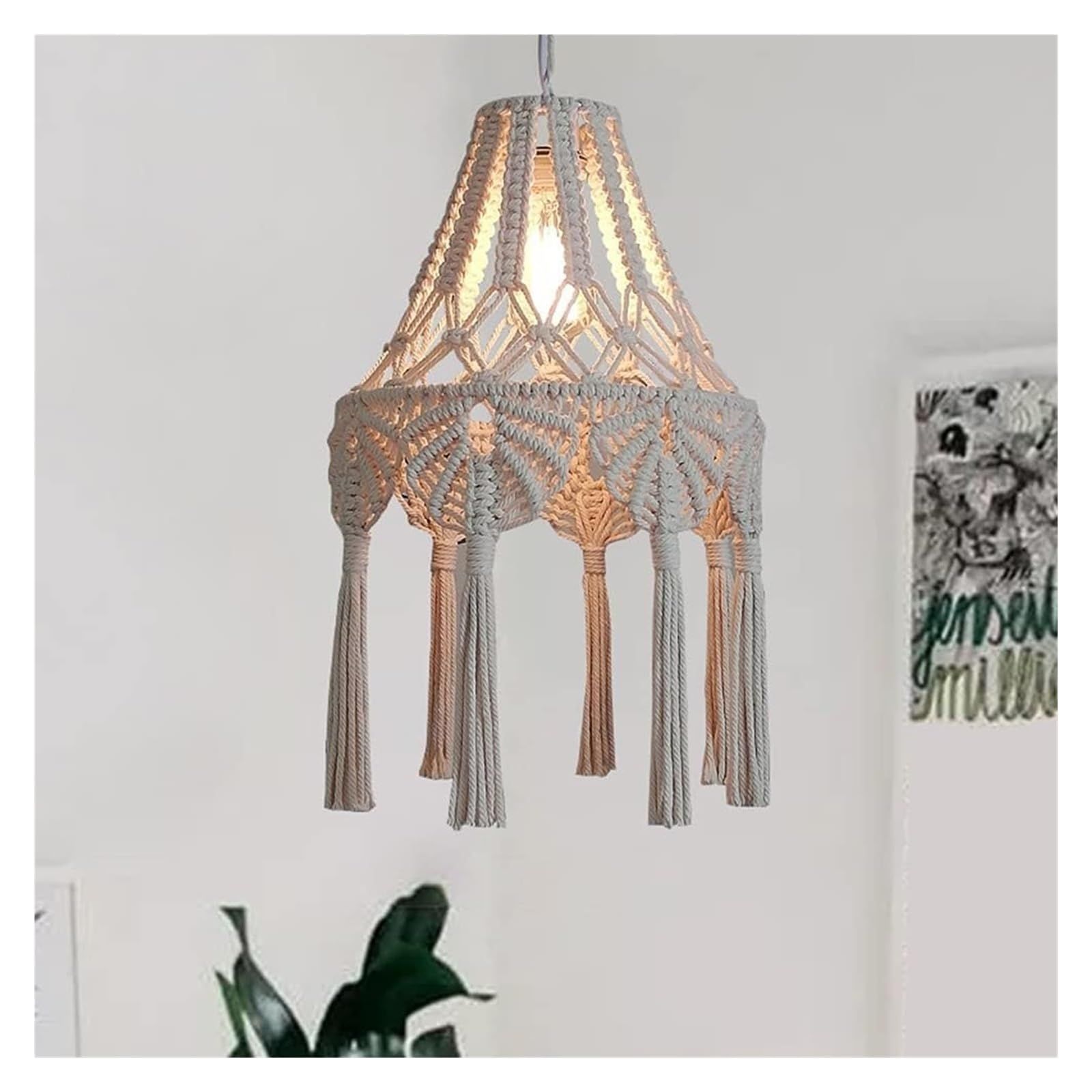 woven cotton rope ceiling lampshade, farmhouse countryside style bedroom living room dining room kitchen pendant light — image 5