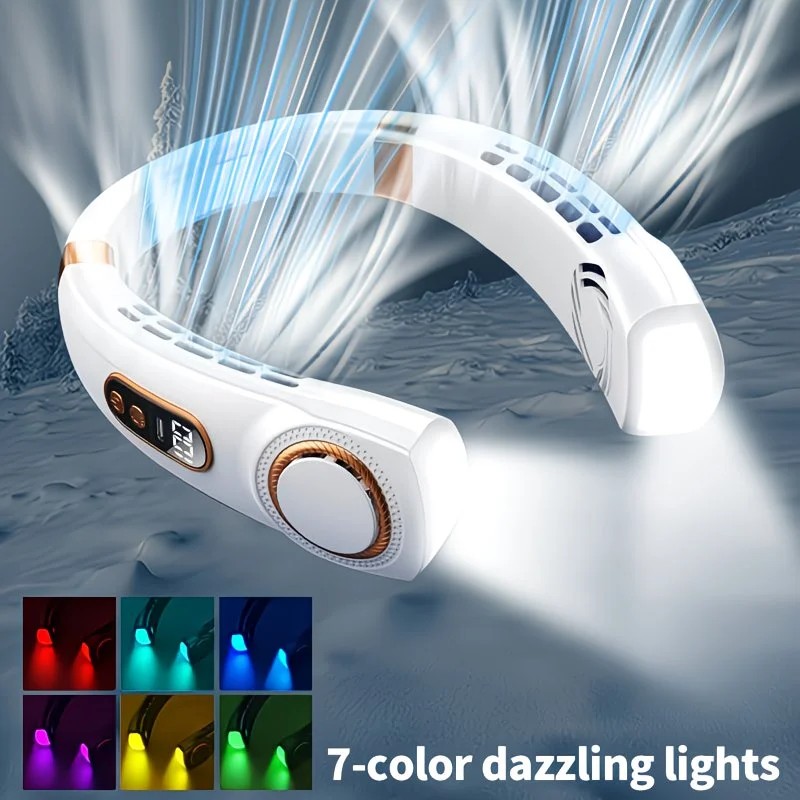 New Neck Hanging Fan Portable Mini USB Fan Personal Cooling Turbine Small Charging Quiet Lazy-Friendly.white — image 2