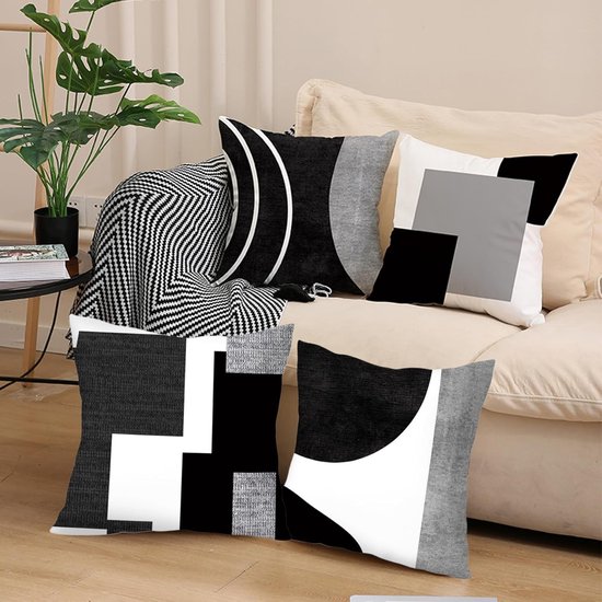 Pillowcase - 4-pack - Pillowcases with abstract geometric pattern - 45x45 cm - Pillowcases with zipper - Black and white pillowcases (pillow insert not โ image 3