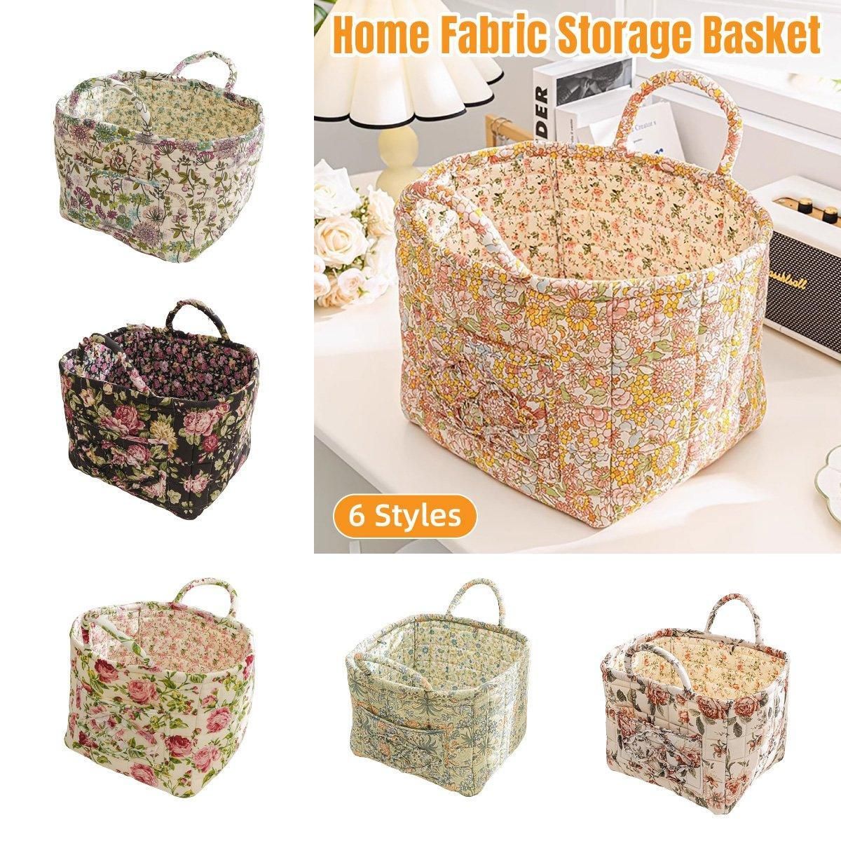 Portable Fabric Storage Basket Korean Pastoral Style Organizer for Home Sundries - Floral5 — image 2
