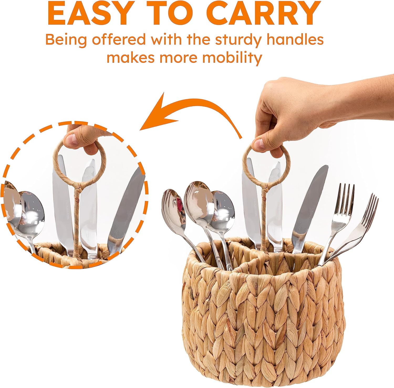 Rotan Standing Cutlery Organizer Kitchen Utensil Holder 17x17x13cm โ image 2