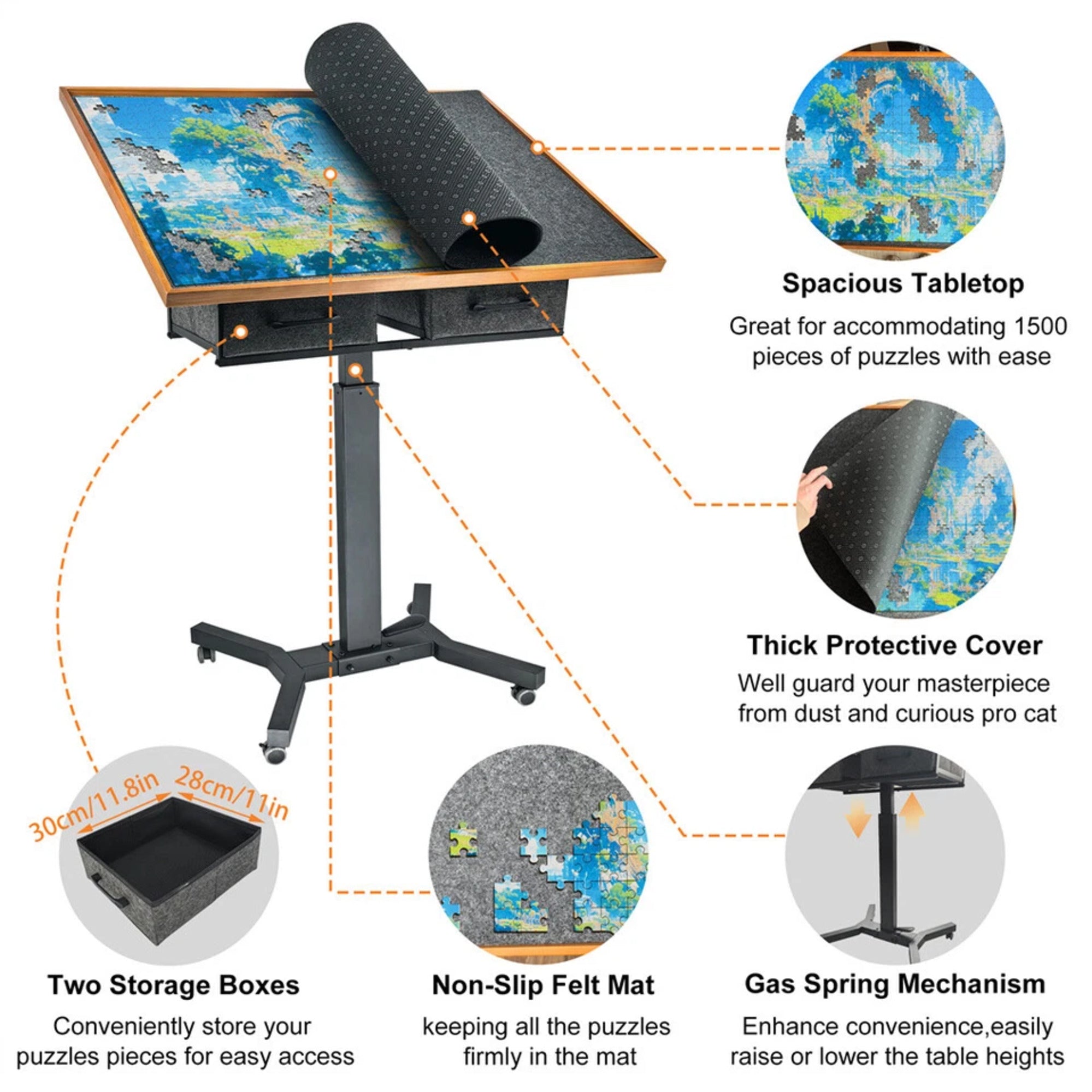 1500-Piece Jigsaw Puzzle Table with Storage Drawers, Adjustable Tilt and 360° Rotation — image 3