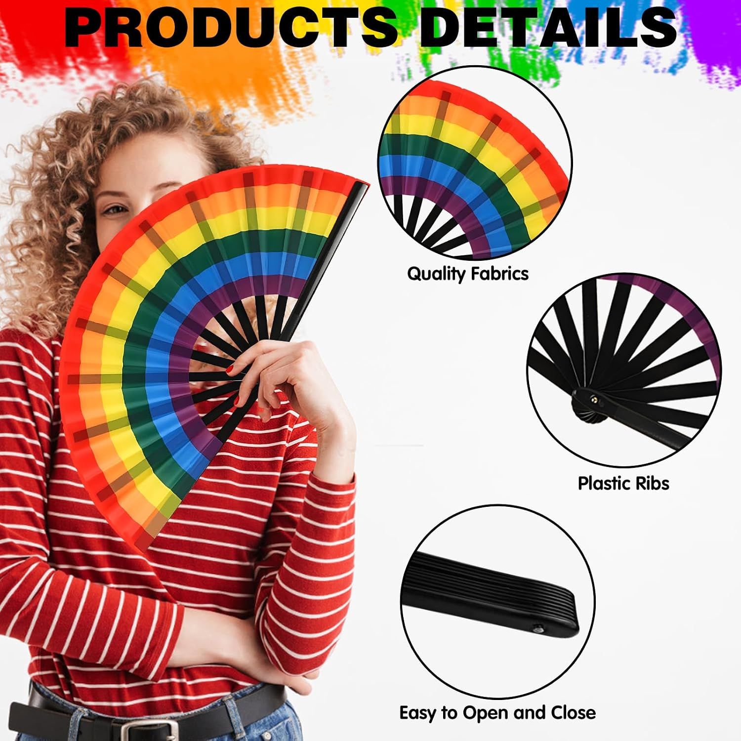 2 Pack Rainbow Folding Hand Fans, Colourful Clacking Rave Fans for Pride Events, Parades, Festivals, Parties, Dance and Costume Accessories — image 3