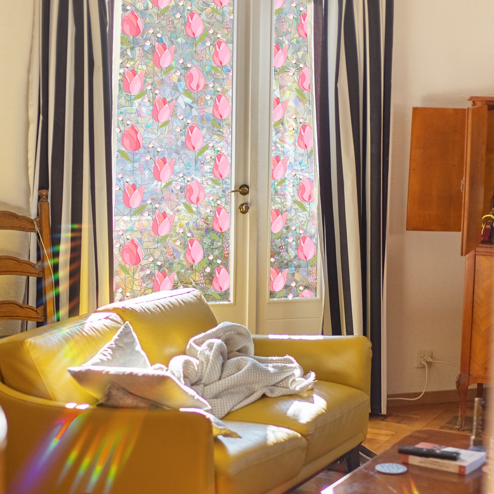 Window Film,Rainbow Window Privacy Film,Tulip Vine Double Sided Static Glass Window Clings Stickers for Home Office Living β image 5