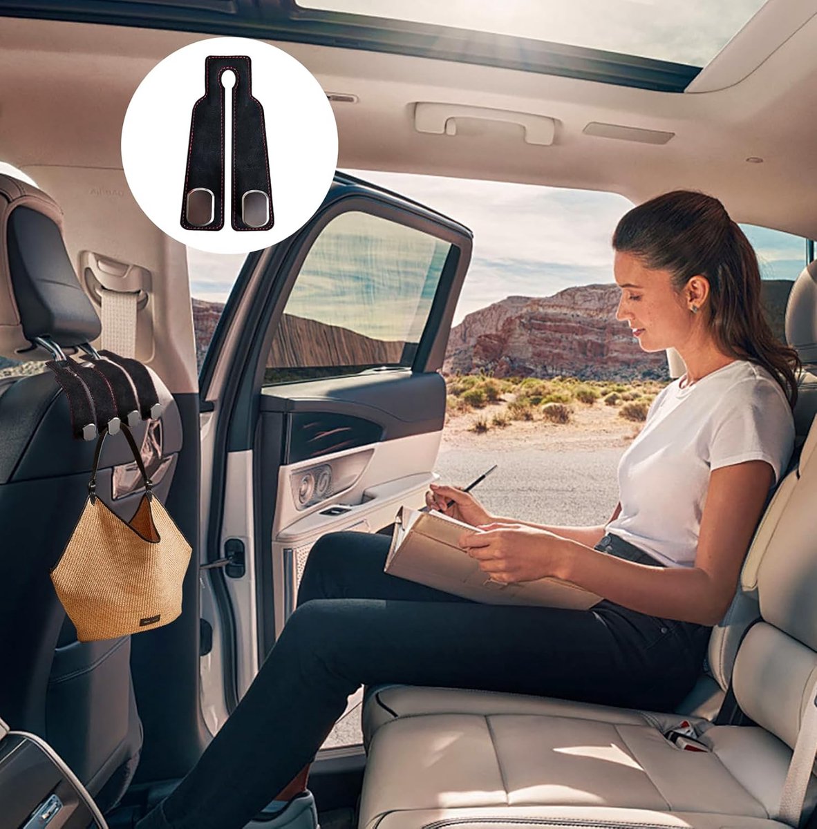 pieces - 17*4.5*8.5 cm - car headrest hooks - multifunctional leather car seat organizer - hook for the car backrest - car interior accessories - for bags โ image 6