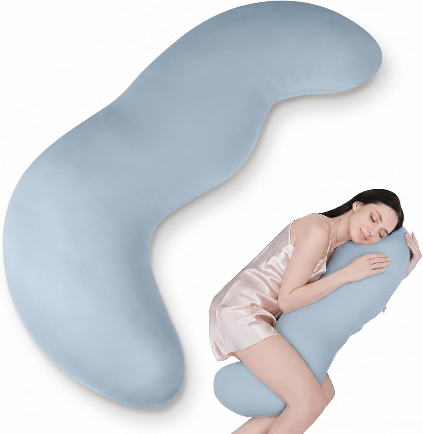 Pea Pod Shape Body Pillow for Adults Full-Body Support Side Sleeper Pillow, Pregnancy Back Pain Relief, Soft Hug Pillow with Memory Fiber Filling(Blue,43.3in)