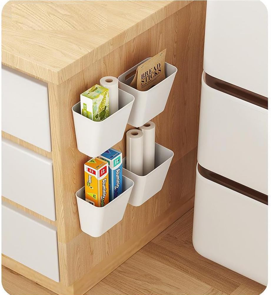 4 Piece Kitchen Cabinet Door Storage Box,Self Adhesive Wall Mounted Storage Box,Wardrobe/Bathroom/Refrigerator Small Items Organizer Storage Box — image 4