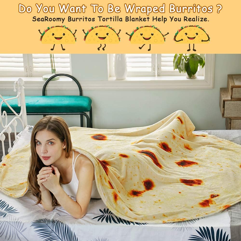 Burritos Tortilla Throw Blanket (Yellow), Novelty Funny Round Blanket for Kids & Adults, Soft Flannel Tortilla Wrap Blanket(71", Adults) — image 6