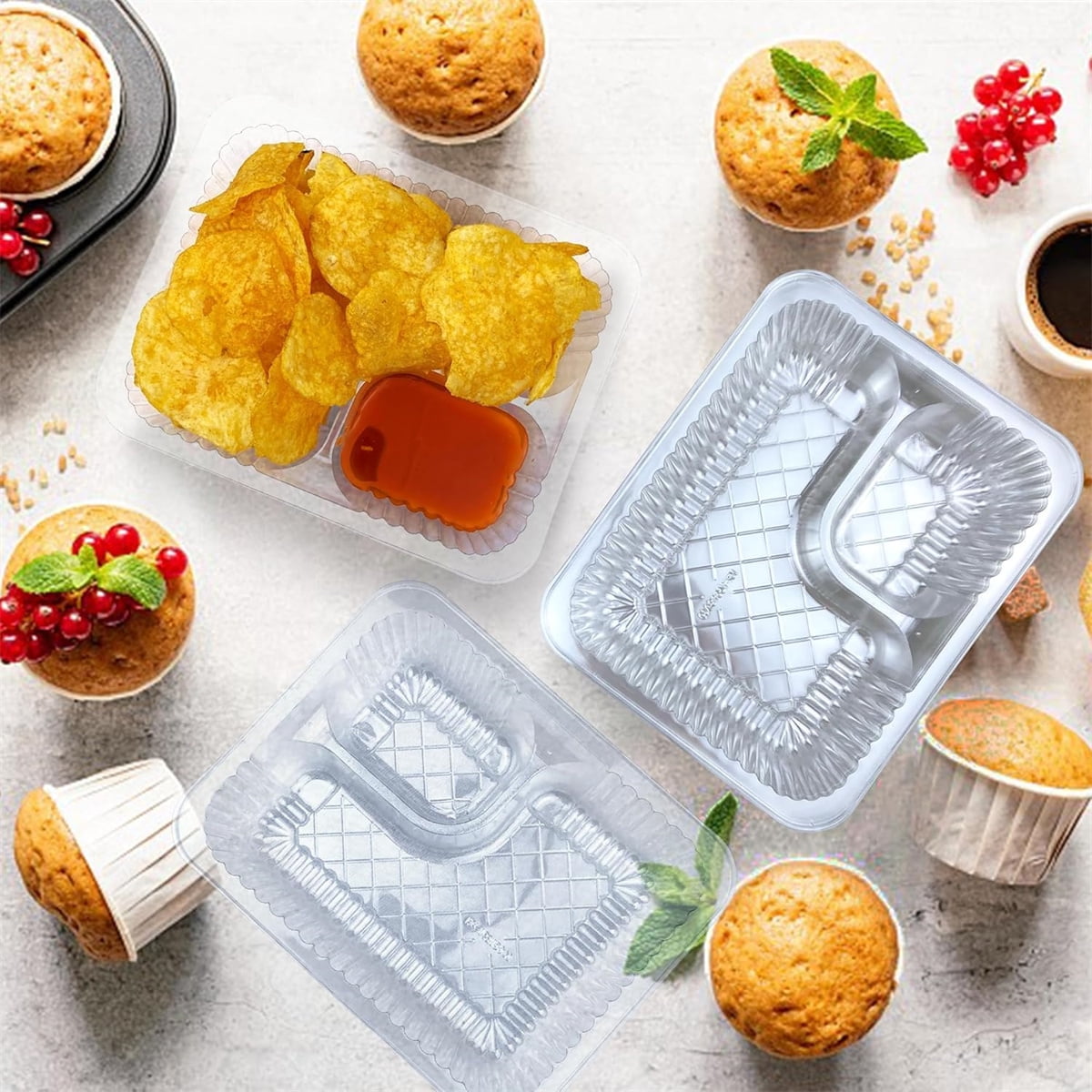 Nacho Trays for Party,6.3x5.1x1.6InPlastic Nacho Holders,2 Compartments Clear Anti-Spill Food Containers with Chip and Dip Holder,50Pcs โ image 4