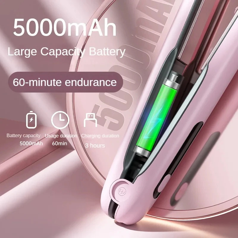 Pink Wireless Rechargeable Hair Straightener with 5000mAh Battery - Portable Design & Adjustable Temperature โ image 3
