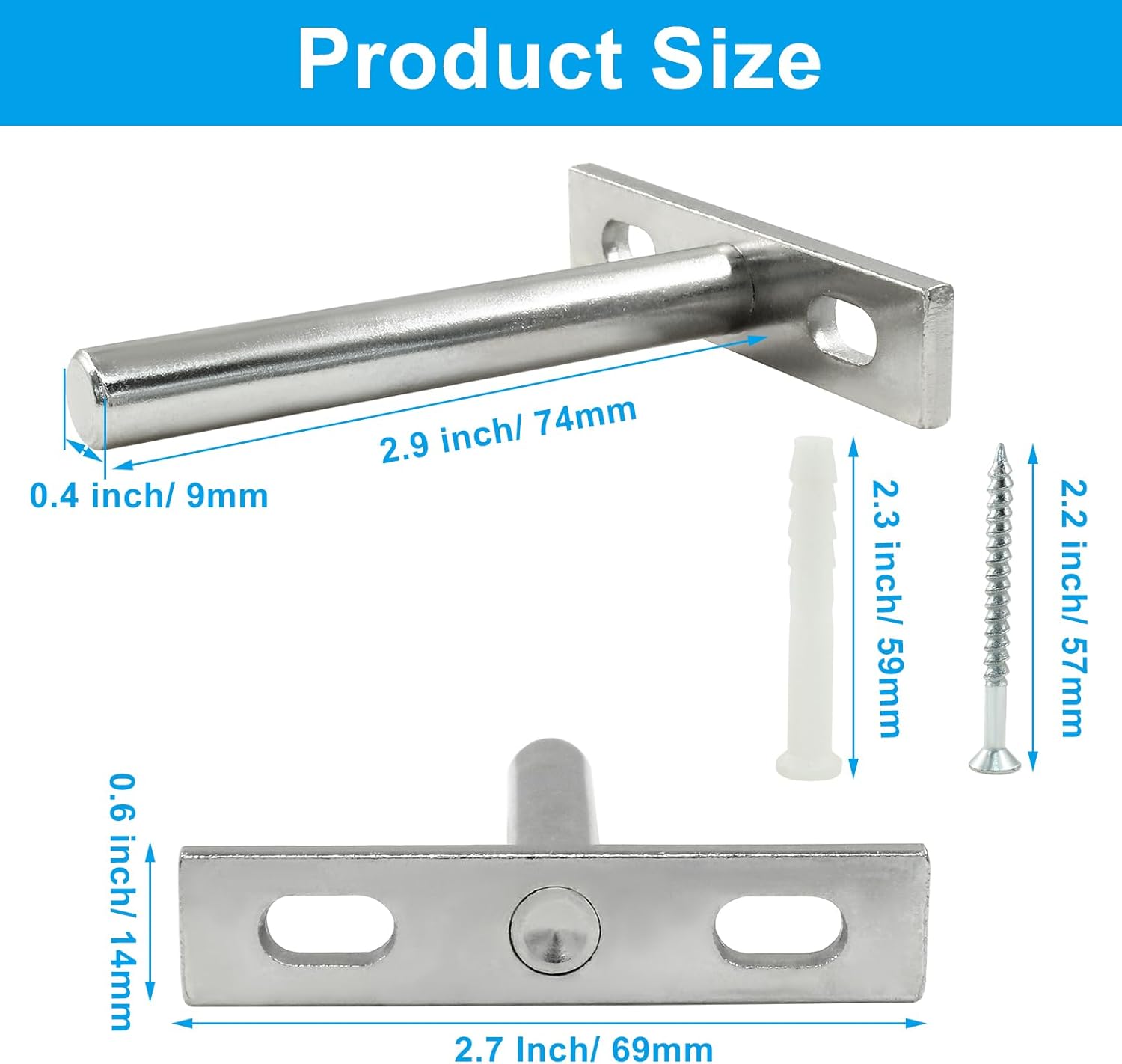 4 Pcs Hidden Floating Shelf Brackets, 3 Inch, Silver, Steel, Wall Mount, Screws and Wall Plugs Included โ image 3