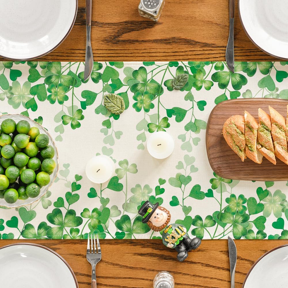 Shamrock Love Heart 210 GSM St. Patrick's Day Table Runner, Seasonal Spring Kitchen Dining Table Decoration for Home Party Decor 13x72 Inch — image 3