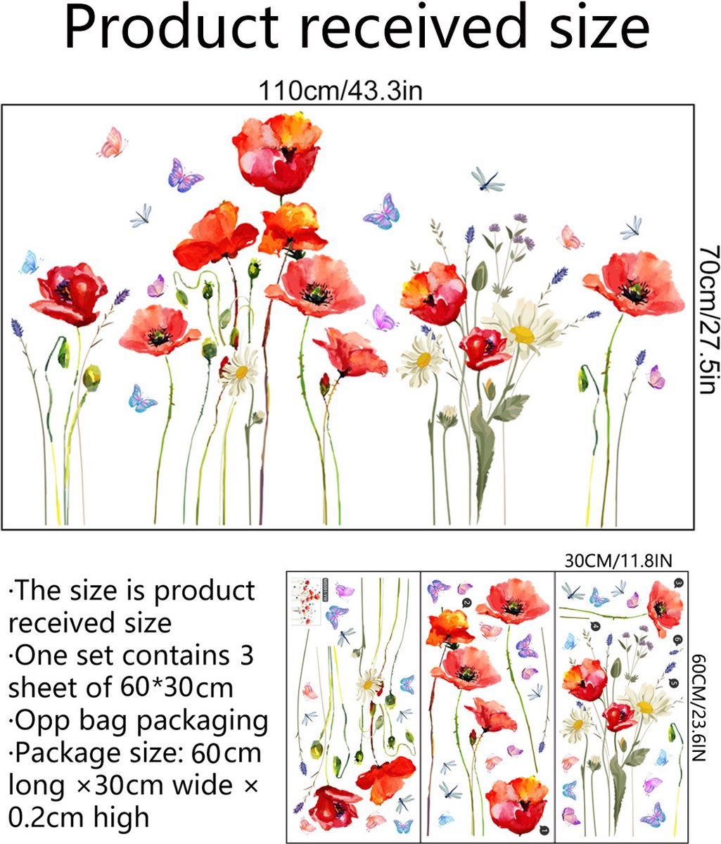 Wall sticker - flowers - Reusable / repositionable - Children's room - Boys - girls - Home decor - Colorful Wall Sticker - for living room baby rooms bedroom — image 5