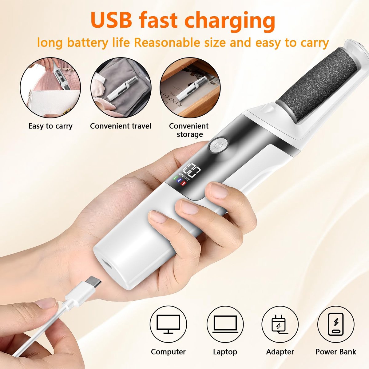 Electric Foot File - Professional Foot File - Pack of 10 - 3 Adjustable Speeds - For Dead Skin and Calluses - Wit — image 3