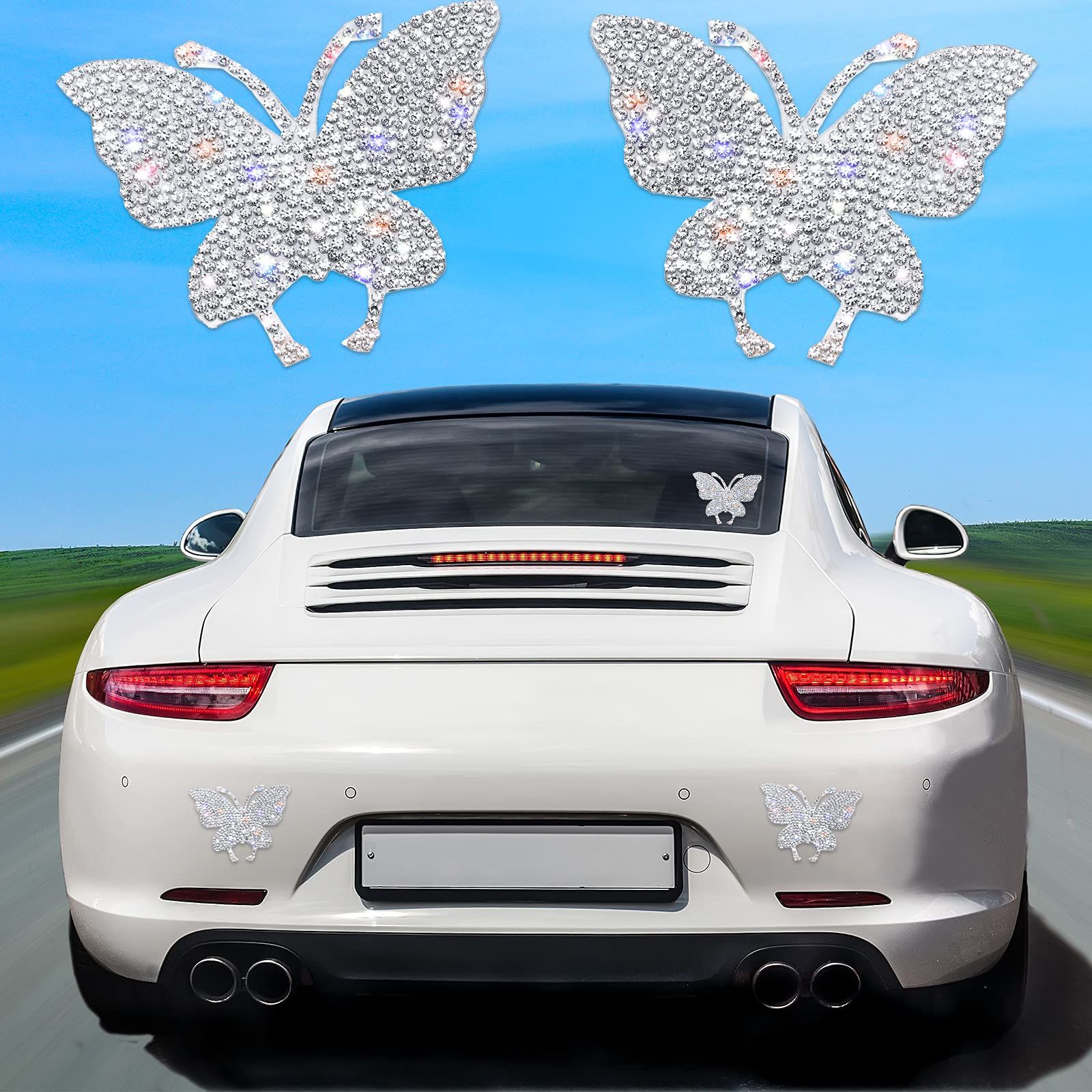 4 Pieces Crystal Car Stickers Butterfly Bling Crystal Rhinestone Car Sticker Decal for Car Bumper Window Laptops — image 2