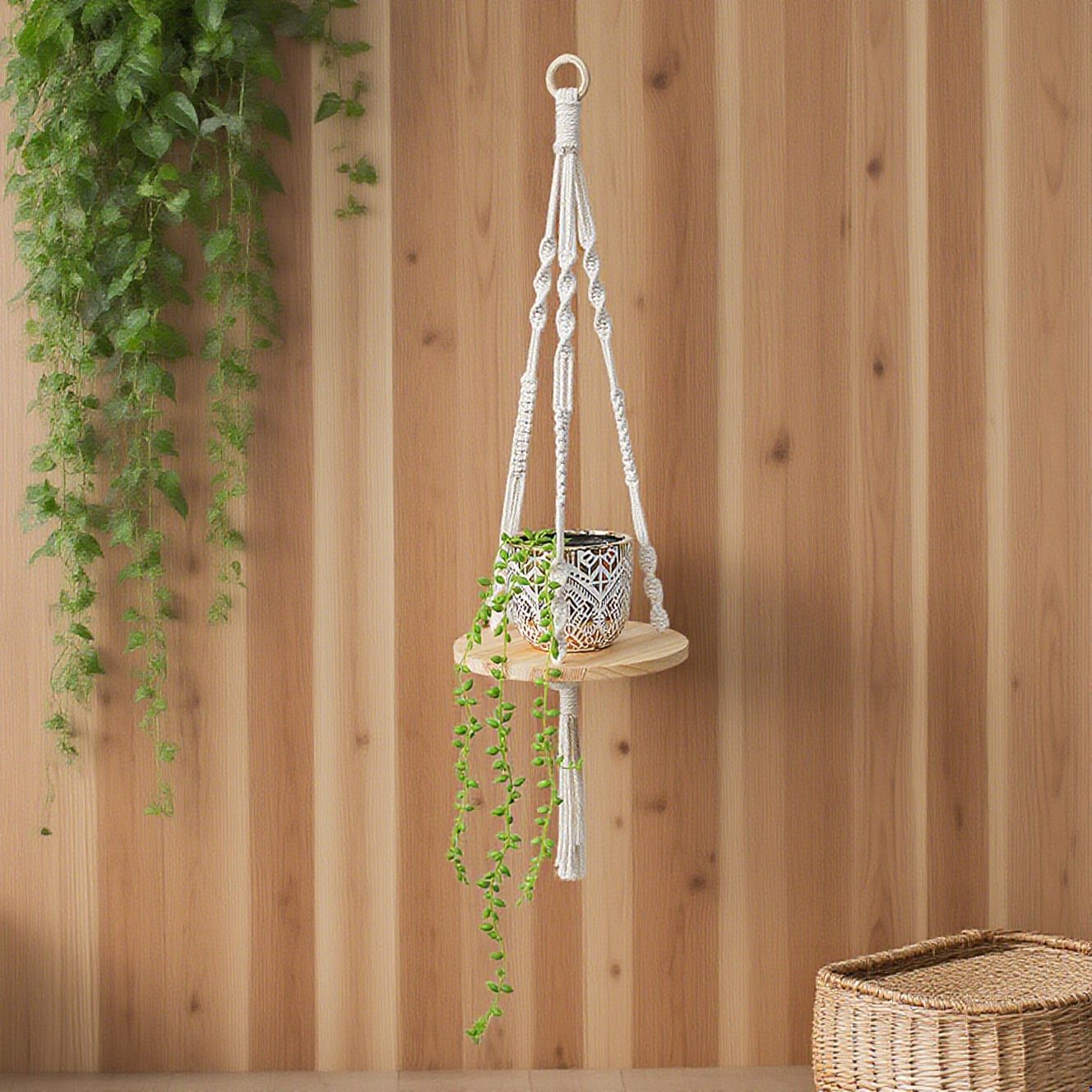 Hanging Shelf Plant Holder - Indoor Outdoor Hanging Planter Shelf Pot Holder for Morden Boho Home Decor — image 3