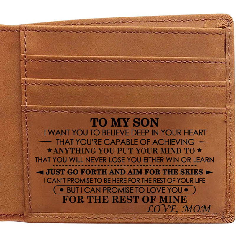 Style 2 Genuine Cowhide Leather Wallet - RFID Protection, VH2104 Mom to Son Gift with To My Son Embossed Message