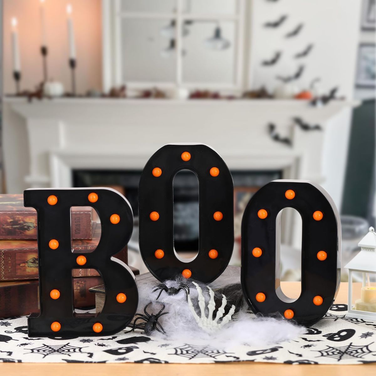 Halloween Decorations-3 Marquee Light up Letters "BOO" Decorative Sign | Halloween Decor for Kitchen Tabletop Fireplace Mantel Party Indoor - Black โ image 4