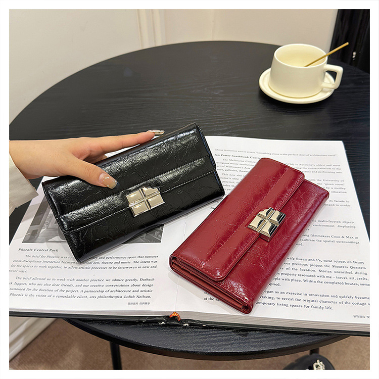 Brown Elegant Women's RFID Blocking Long Wallet - PU Leather Clutch Purse with Clasp — image 6