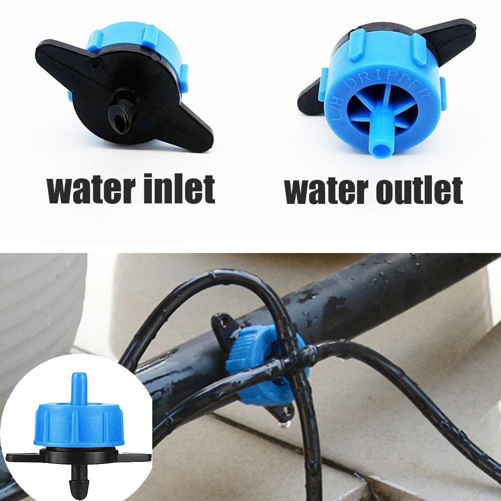 Pressure Compensating Dripper 2 GPH 8L/H Emitter for Garden Lawn Drip Irrigation with Barbed Hose Connector, Plastic Black Blue — image 5