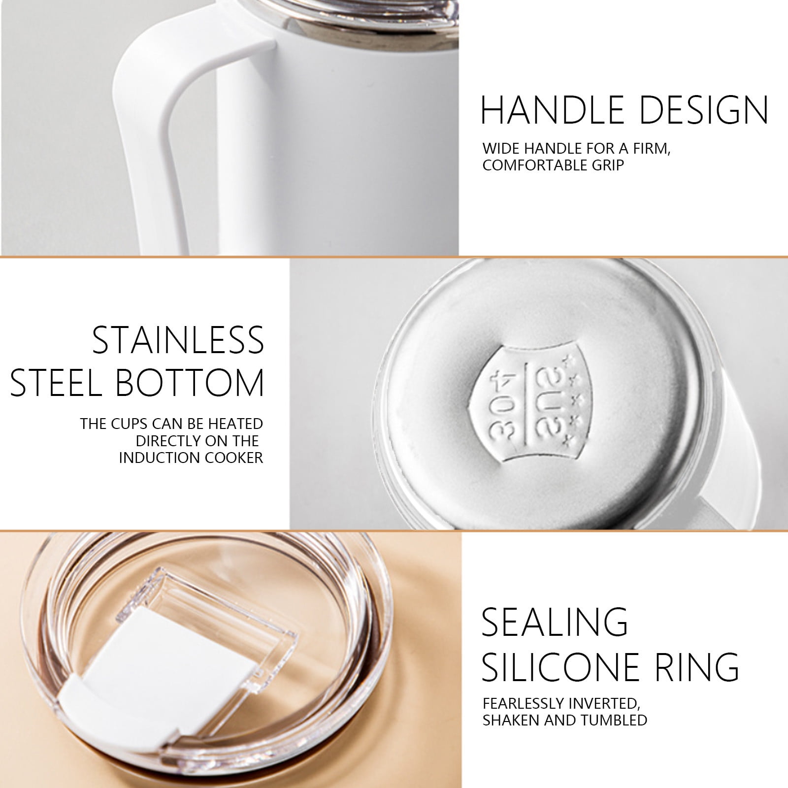 1 Piece Insulated Stainless Steel Coffee Travel Mug, Reusable Coffee Cup with Handle and Lid, Microwave Safe, White — image 4