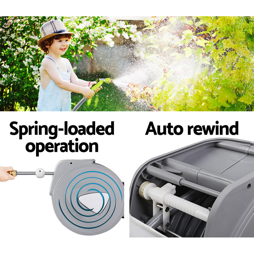Water Hose Reel 20M Retractable Auto Rewind Garden Brass Spray Gun — image 5
