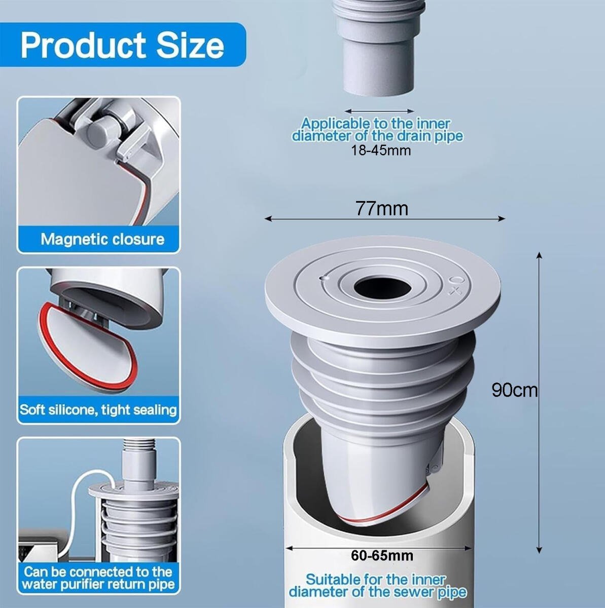 Washing machine drain plug - Sealing ring - suitable pipe inner diameter 60-65 mm - Drain plug - Sewer seals - Floor drain plug cover - drain pipe seal — image 5