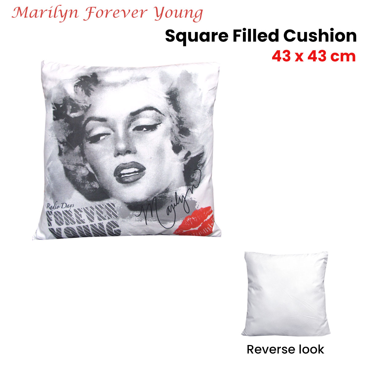 Marilyn Monroe Forever Young Square Filled Cushion 43 × 43 cm — image 2