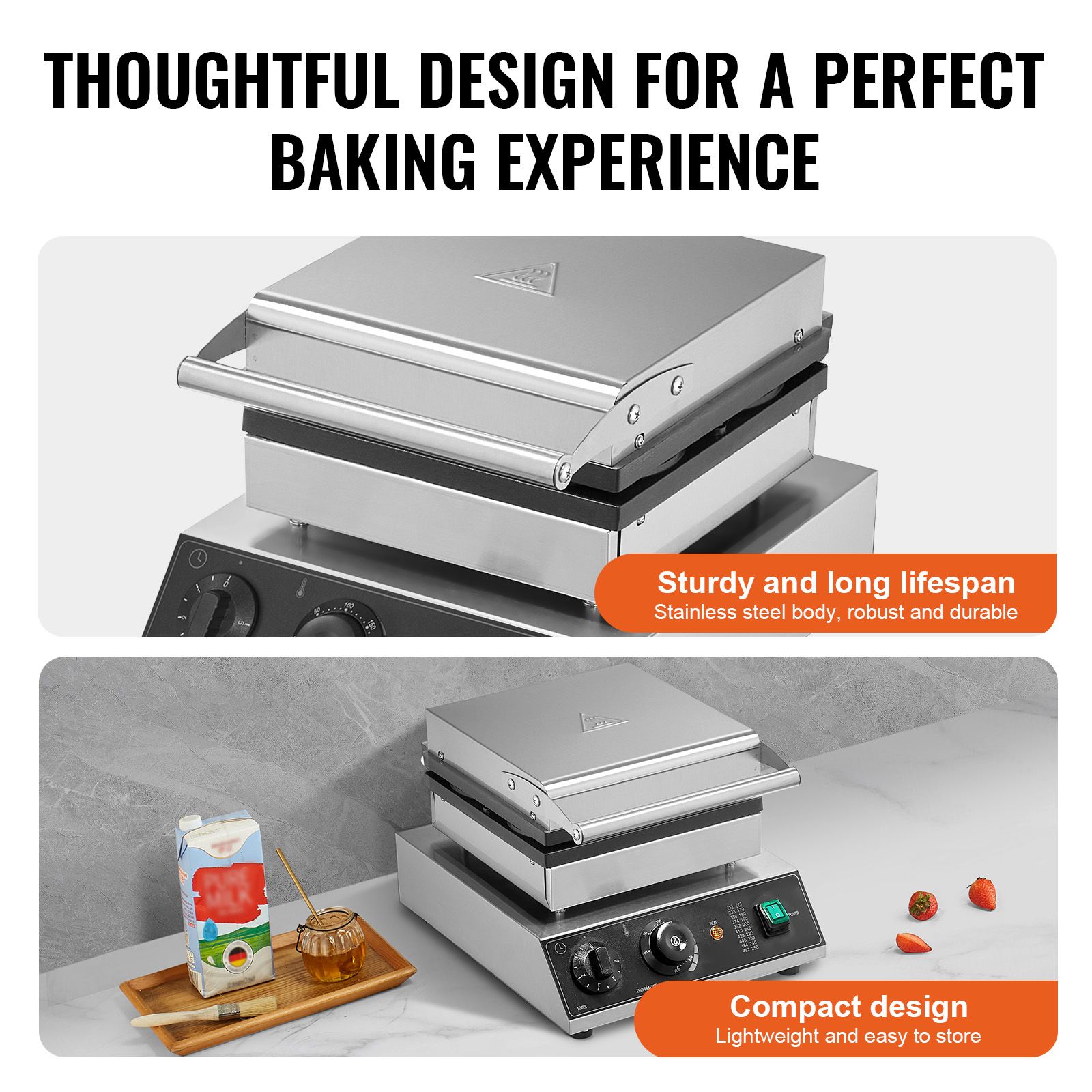Commercial Waffle Maker, 4PCS Round Waffle Baker Machine, 1750W Non-Stick Stainless Steel Belgian Waffle Iron with Temperature and Time Control — image 5
