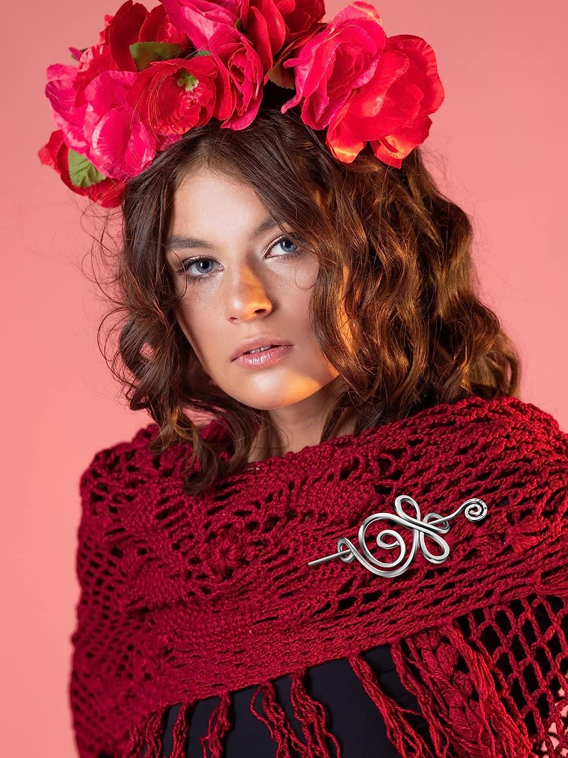 Celtic Shawl Pin 3 Pcs Crossed Knots Budding Spiral Crocheted Scarf Pin Cloak Pin Sweater Brooch for Women Girls Knitter Handmade Cape โ image 4