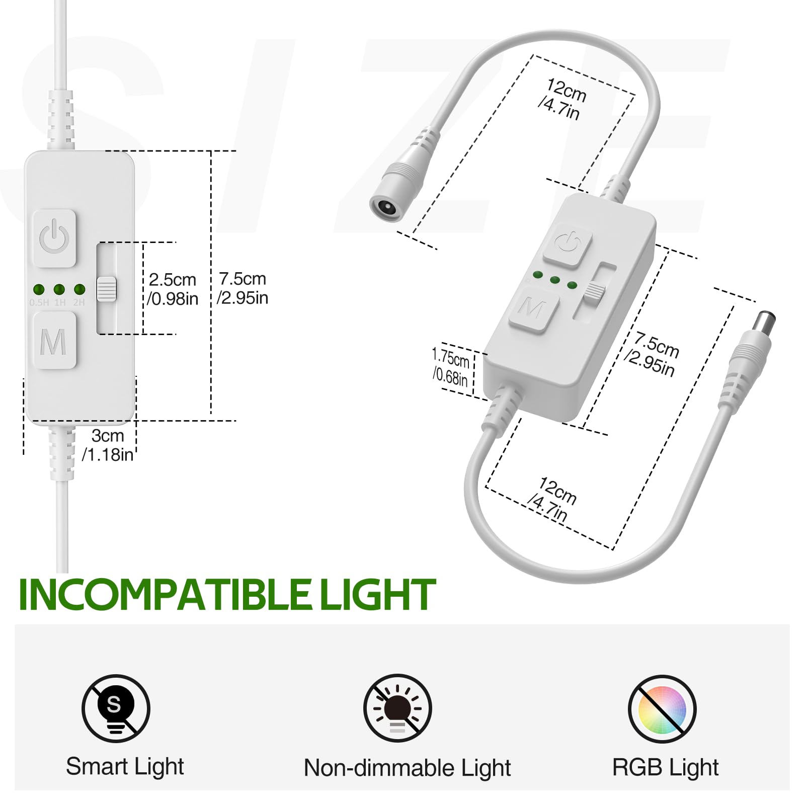 Single Color Slider Dimmer with Timer - PWM 1pc DC 5V/12V/24V LED Controller, 36W Max, Slide Brightness Control & Auto-Off for LED Strip Lights โ image 2