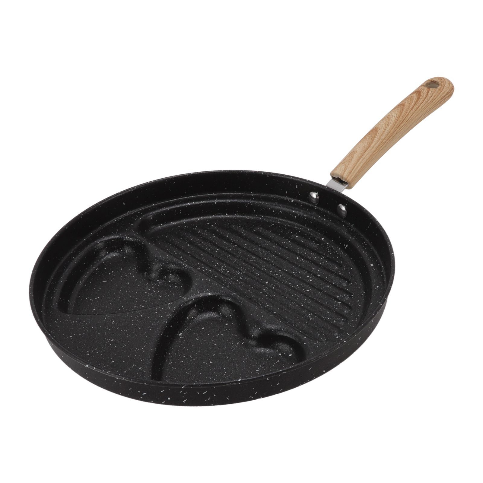 Egg Steak Divided Frying Pan 3 in 1 Multifunctional Prevent Stick Egg Beef Steak Cooker Pan for Home — image 2