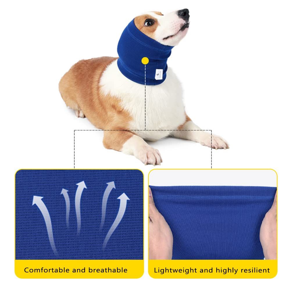 Pet Hoodie, Dog Neck and Ears Warmer Pet Dog Comforting Headgear Anti-Fright Doggie Ear Muffs Thunder Dog Ear ,Blue M