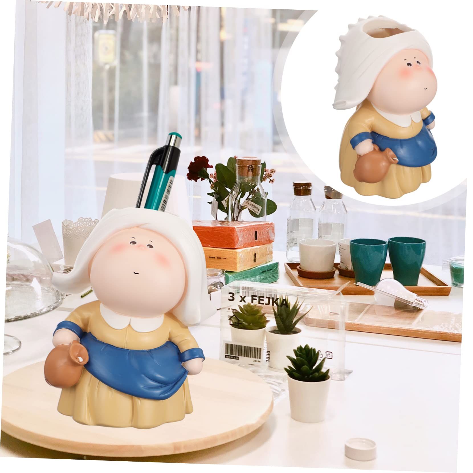 Pen Holder Desk Pencil Pot Decorative Floral Vase Makeup Brush Holder Head Plant Pots Pencil Organizers Adorable Planter Flower — image 4