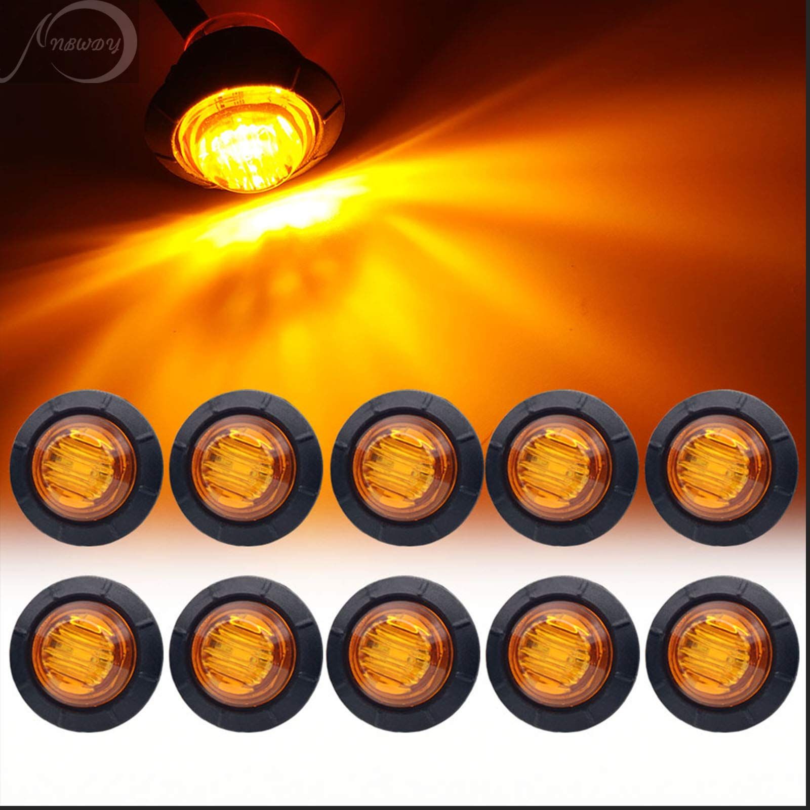 (Pack of 50 )Mini Round Amber LED Side Marker Turn Signal Light Clearance Lamp for Truck Trailer Marine Waterproof 12V DC