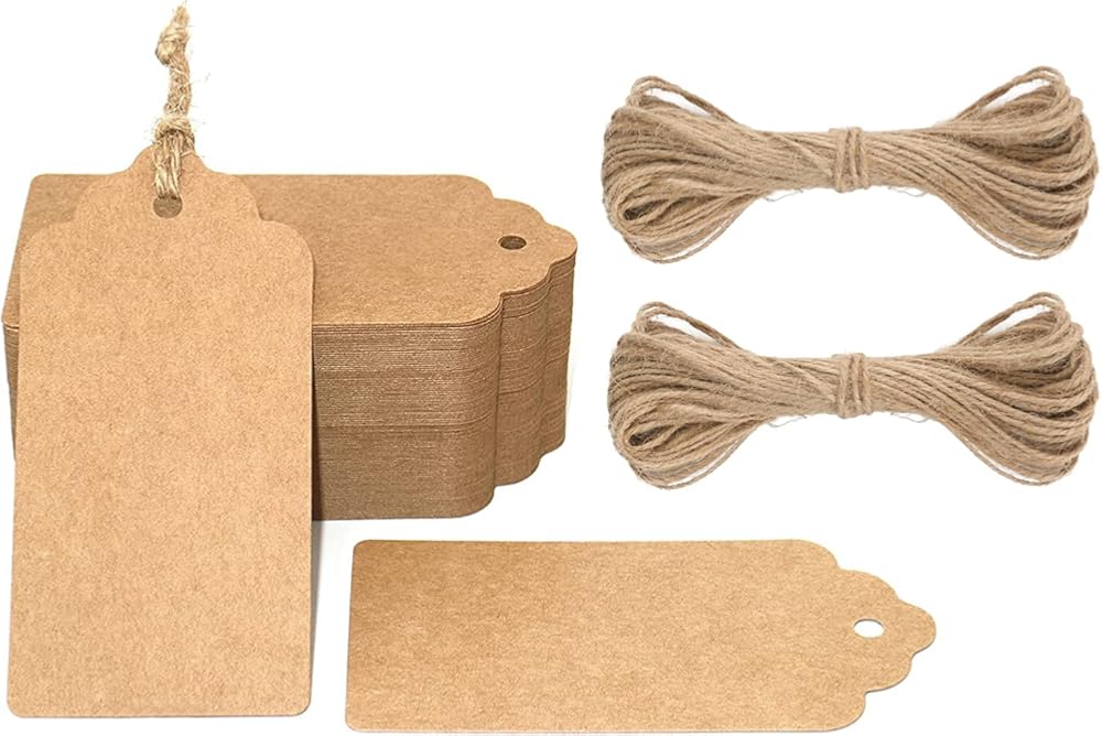 Kraft Paper Gift Tags with String, 100PCS Blank Gift Tags, Christmas Gift Tag, Holiday Hangtags for Gift Wrapping, DIY Arts & Crafts, Halloween(2X 4 in)