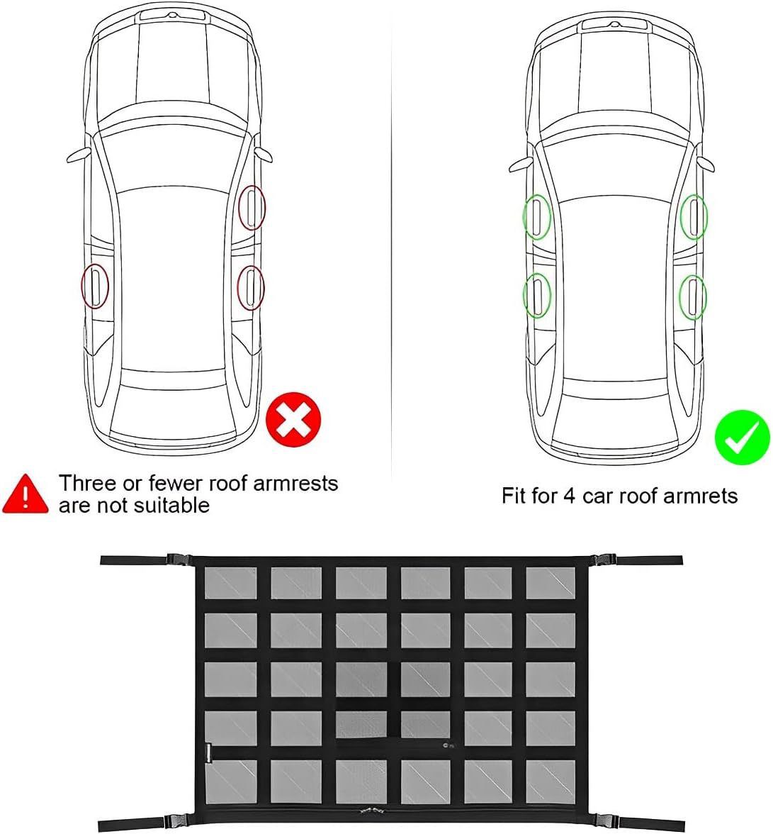 Car Ceiling Cargo Net Pocket, Strengthen Load-Bearing and Droop Less Mesh Organizer, Double-Layer Adjustable Buckle Roof — image 2