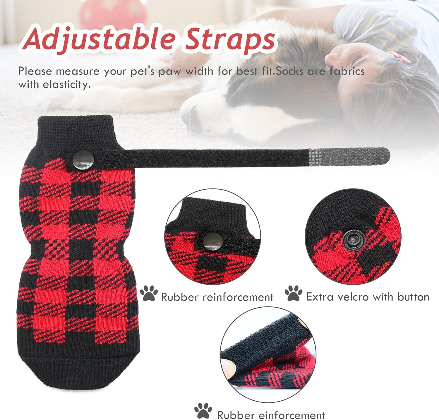 Dog Socks Size S Red Anti-Slip Pet Paw Protectors for Indoor Use — image 3