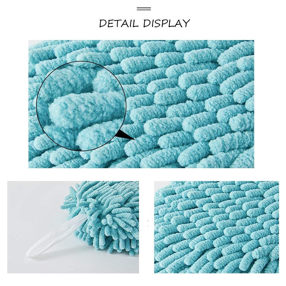 Blue and Grey Chenille Kitchen Hand Towel Set Quick Dry Hand Microfiber Monochrome Decorative Small Fuzzy Ball Towel with Loop — image 2